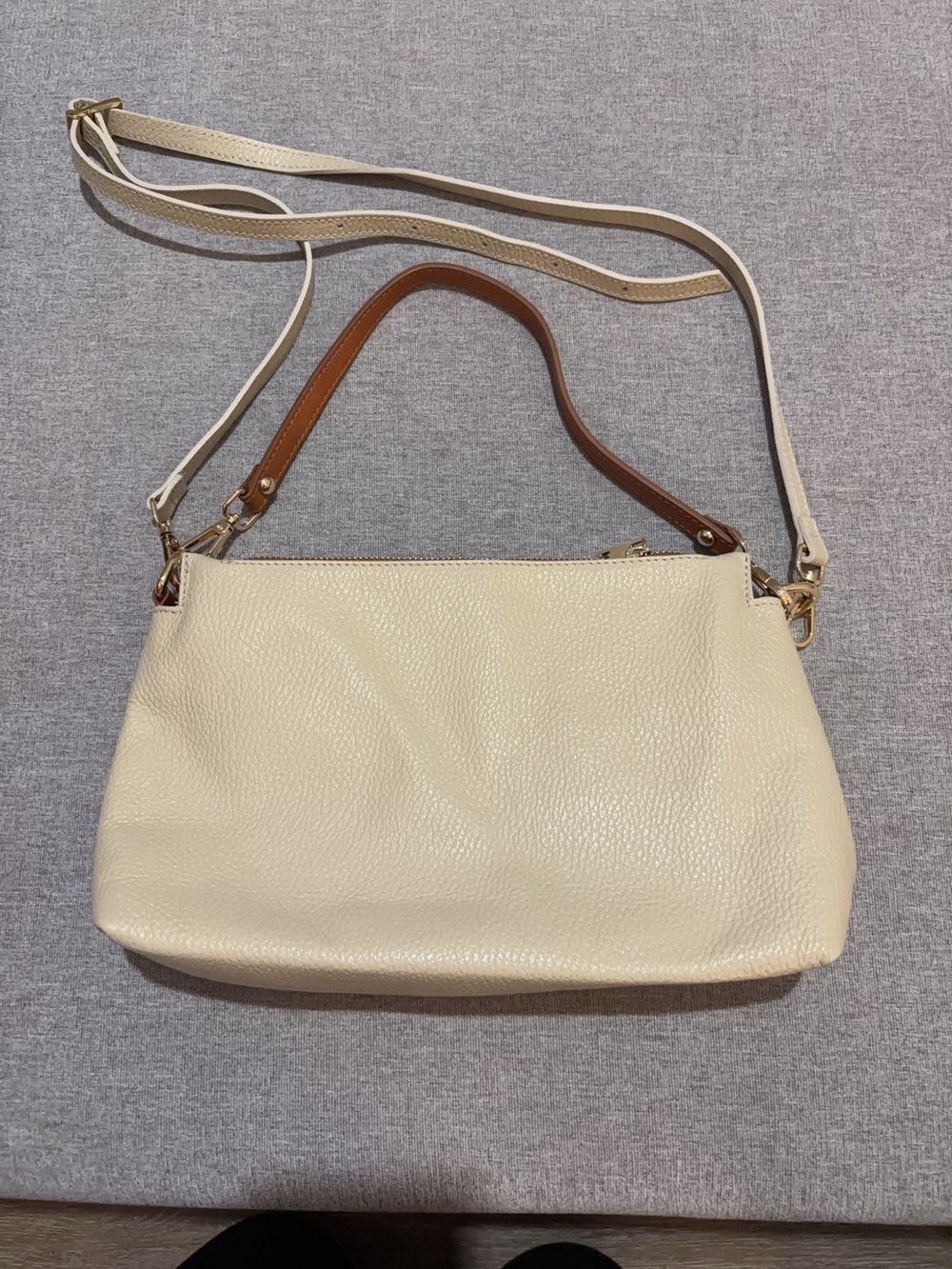 Valentina Cream Shoulder Bag with Brown Top Handle
